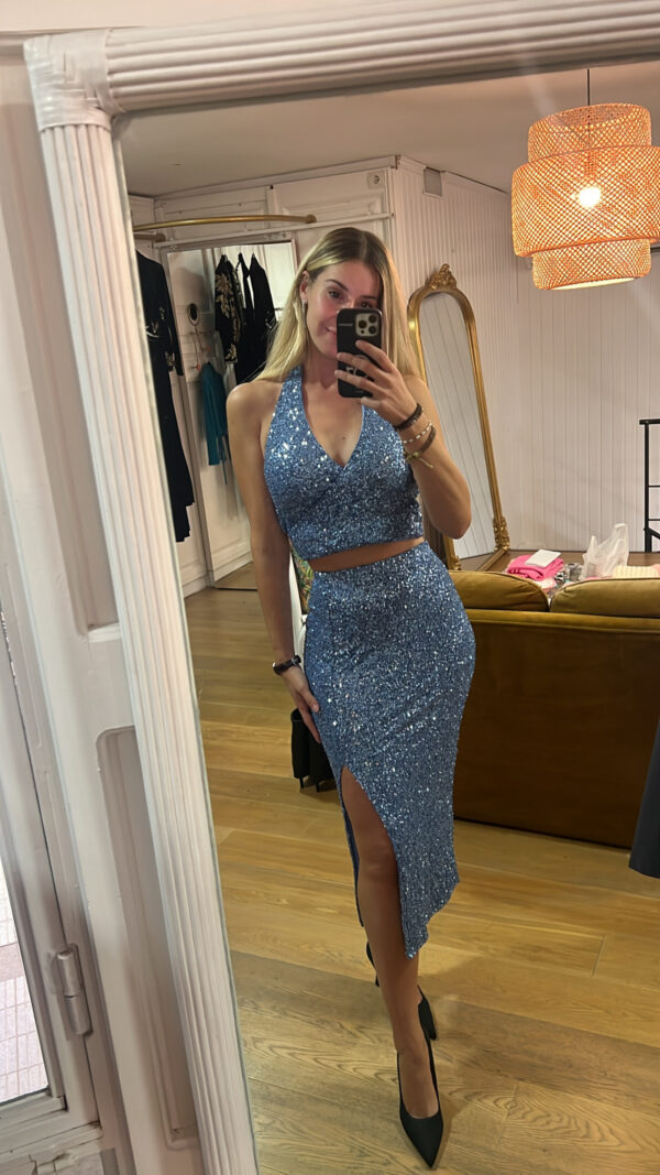 Top azul sirena con lentejuelas
