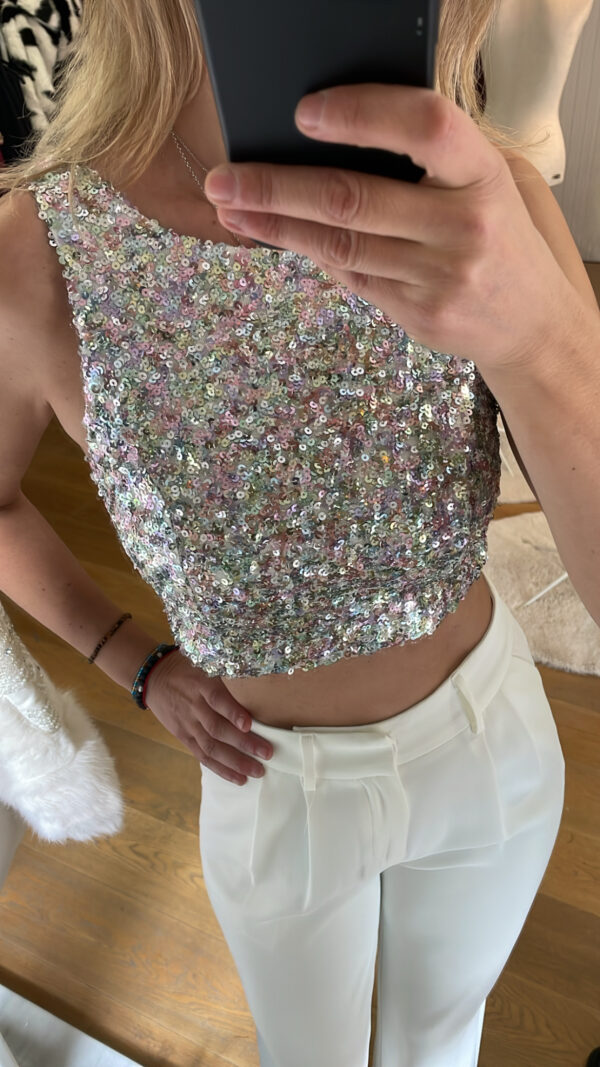 top halter lentejuelas