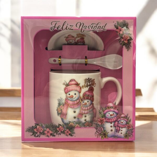 Taza muñecos de nieve rosa