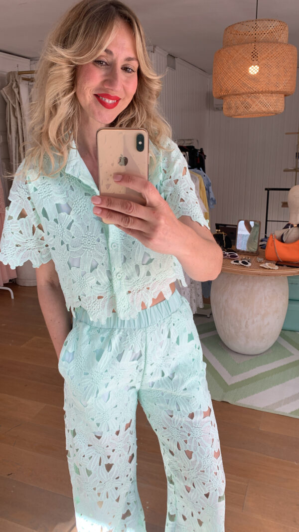 camisa brocada manga corta menta