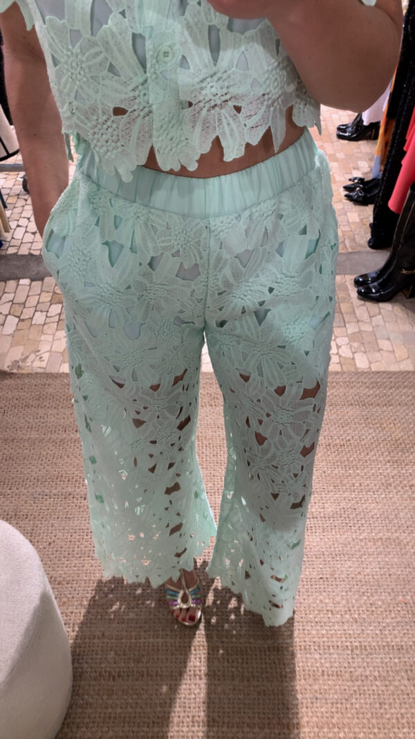 pantalón brocado menta