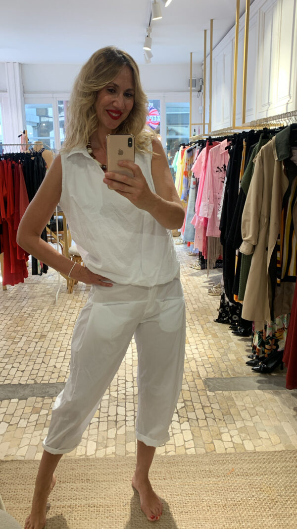 Top blanco escote polo blanco