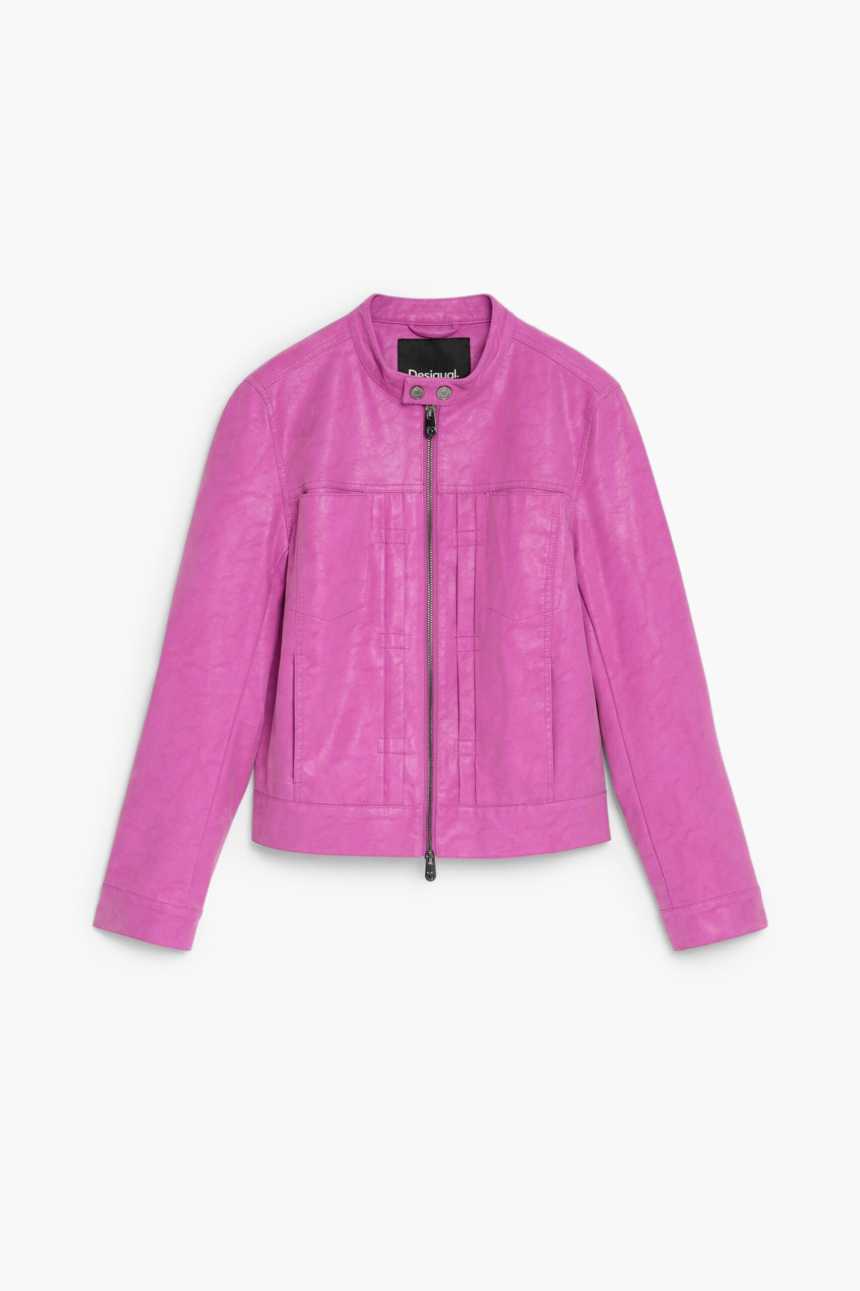 chaqueta efecto piel rosa