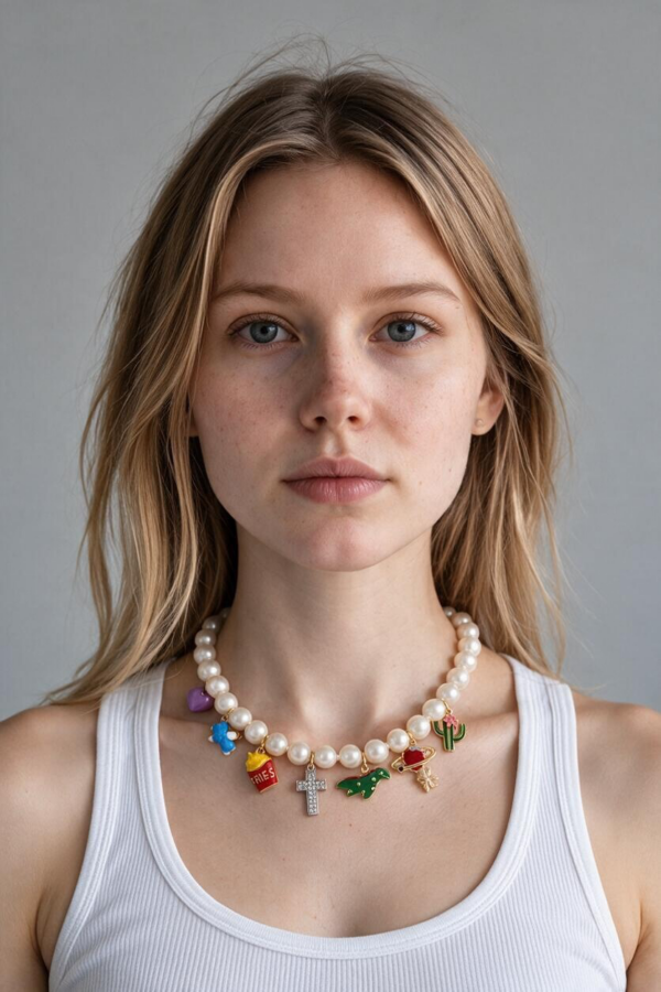 Collar la virgen perlas y charms