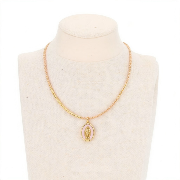 Collar medalla virgen rosa
