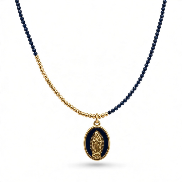Collar medalla virgen azul y dorado